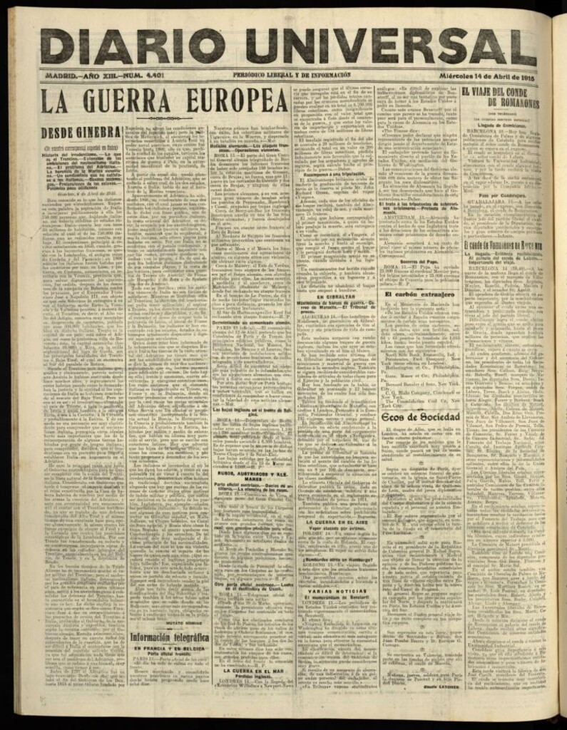 Miniatura de Diario Universal del 14 de abril de 1915