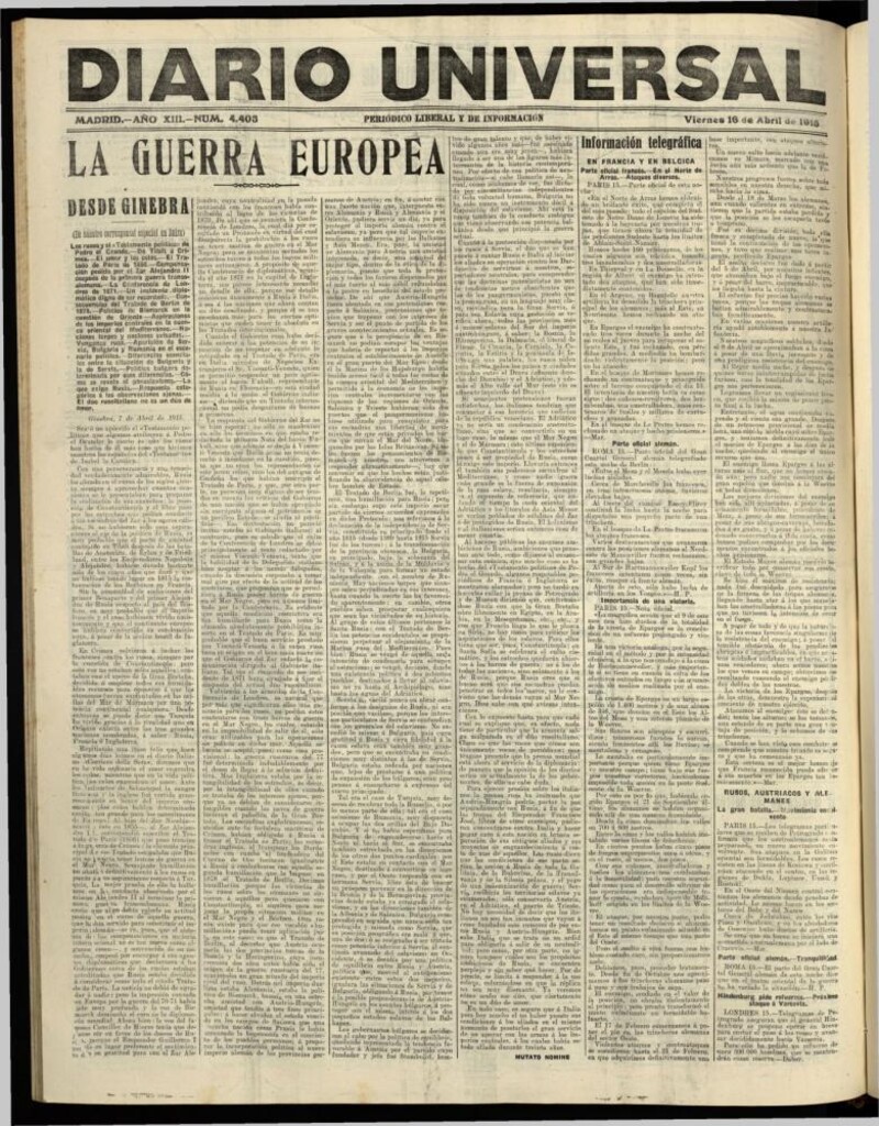 Miniatura de Diario Universal del 16 de abril de 1915