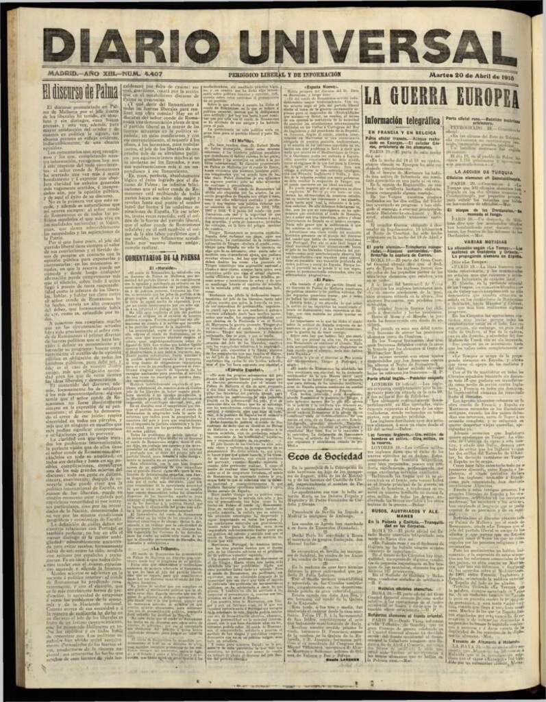 Miniatura de Diario Universal del 20 de abril de 1915