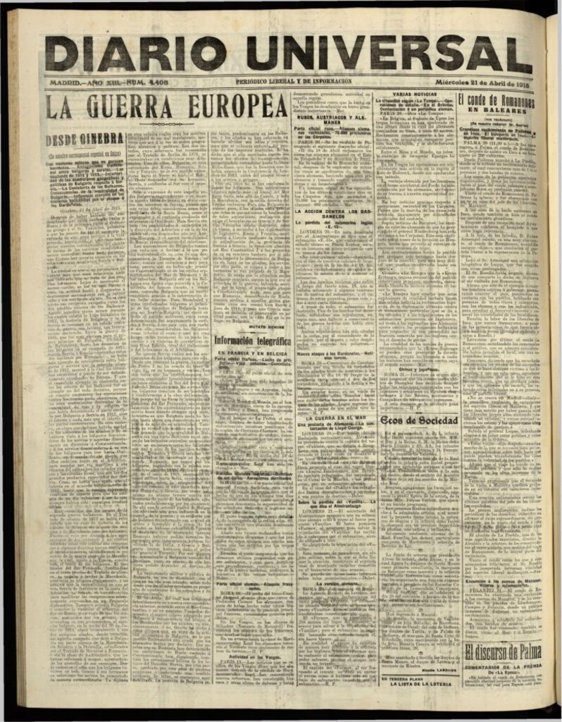 Miniatura de Diario Universal del 21 de abril de 1915