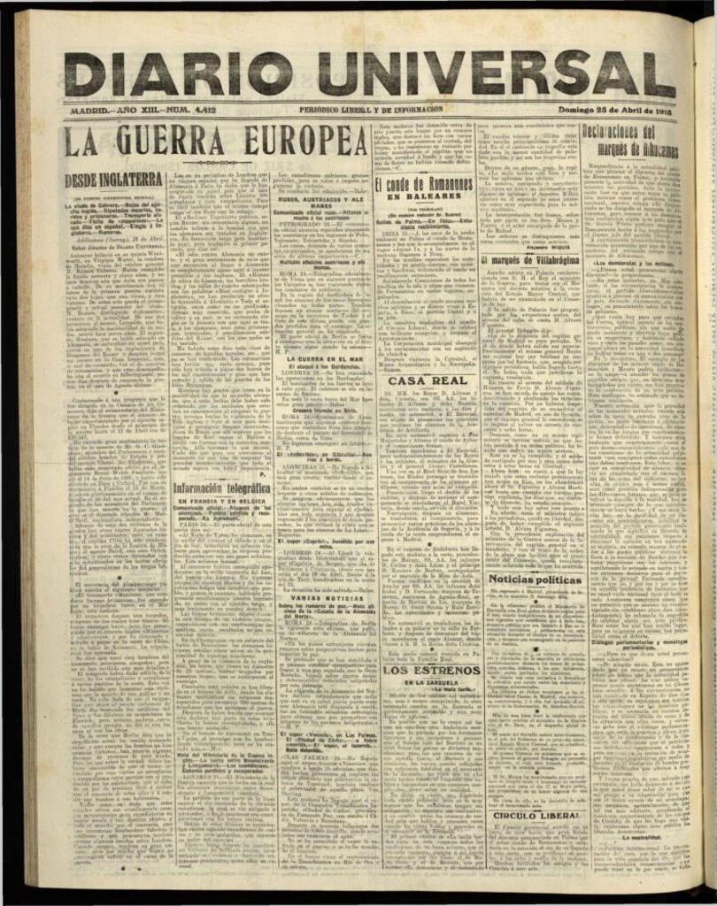 Miniatura de Diario Universal del 25 de abril de 1915