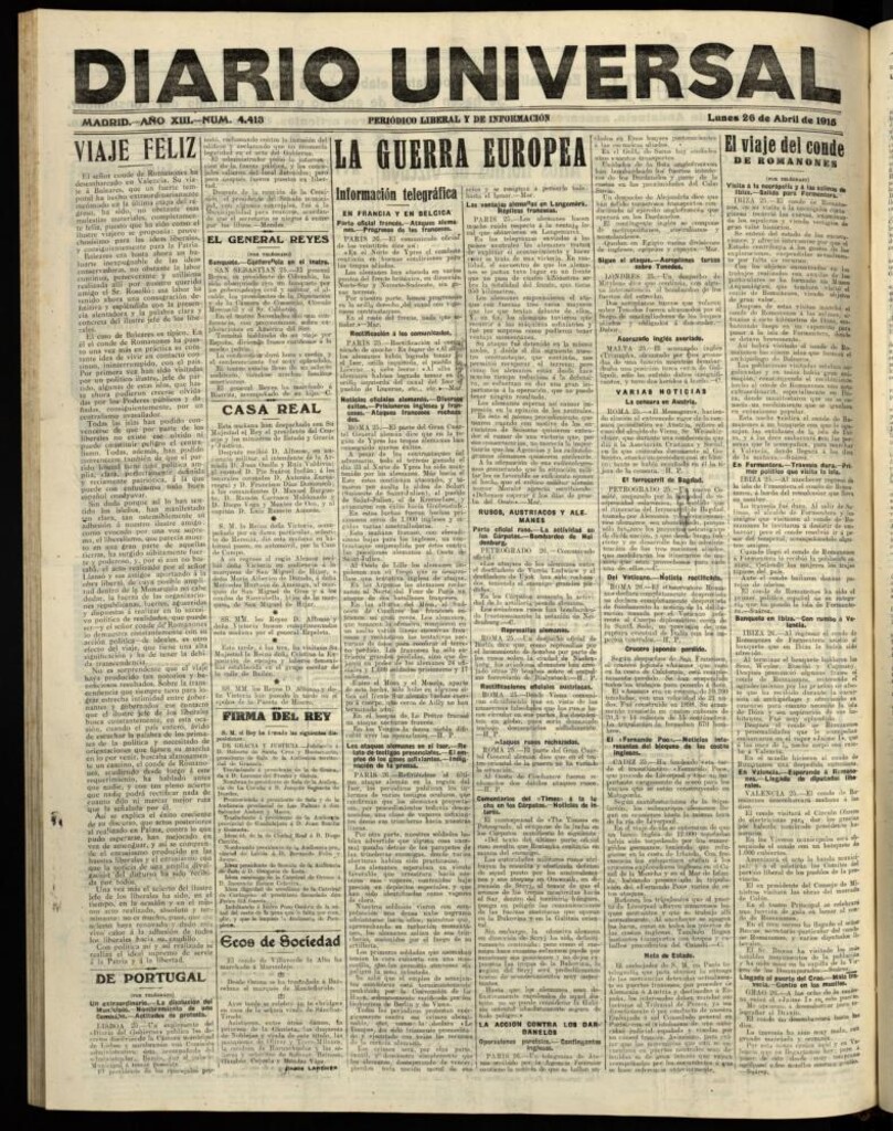 Miniatura de Diario Universal del 26 de abril de 1915