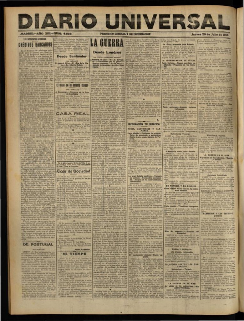 Miniatura de Diario Universal del 29 de julio de 1915