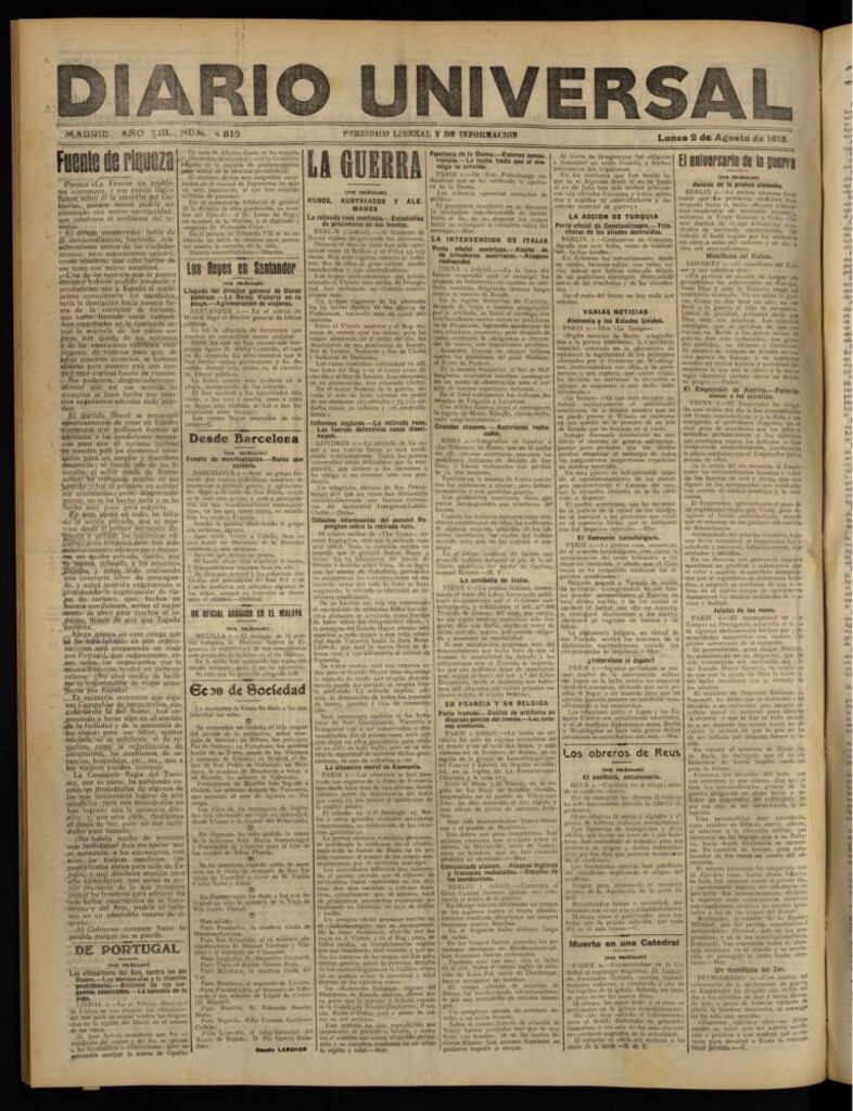 Miniatura de Diario Universal del 2 de agosto de 1915
