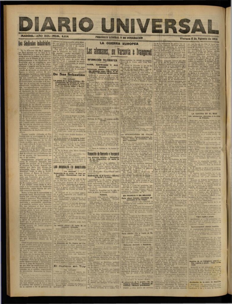 Miniatura de Diario Universal del 6 de agosto de 1915