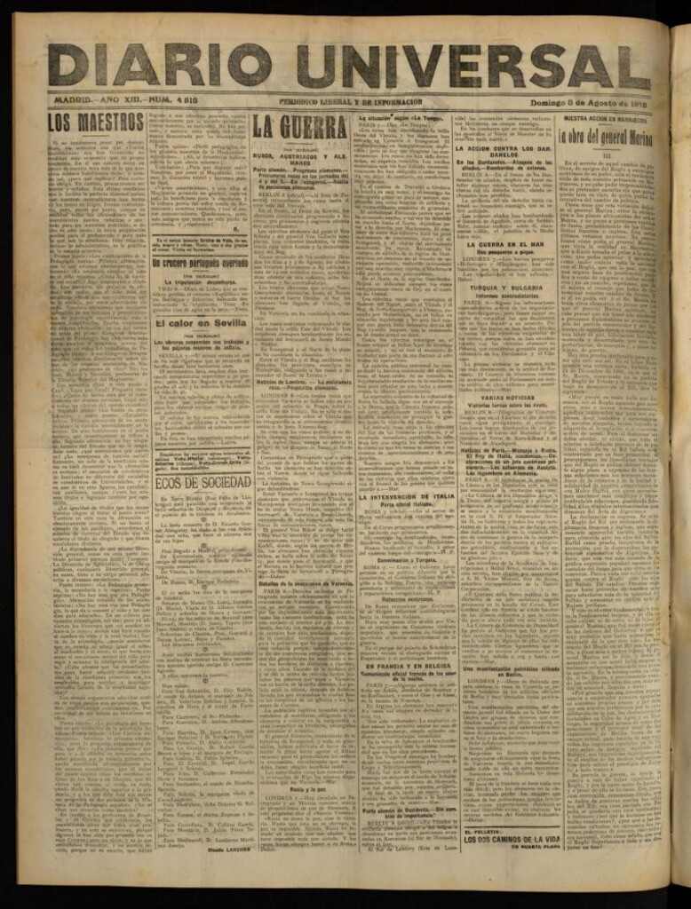 Miniatura de Diario Universal del 8 de agosto de 1915