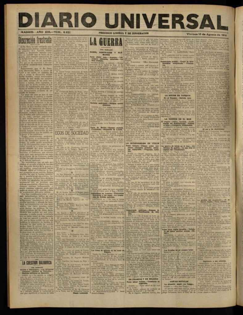 Miniatura de Diario Universal del 13 de agosto de 1915
