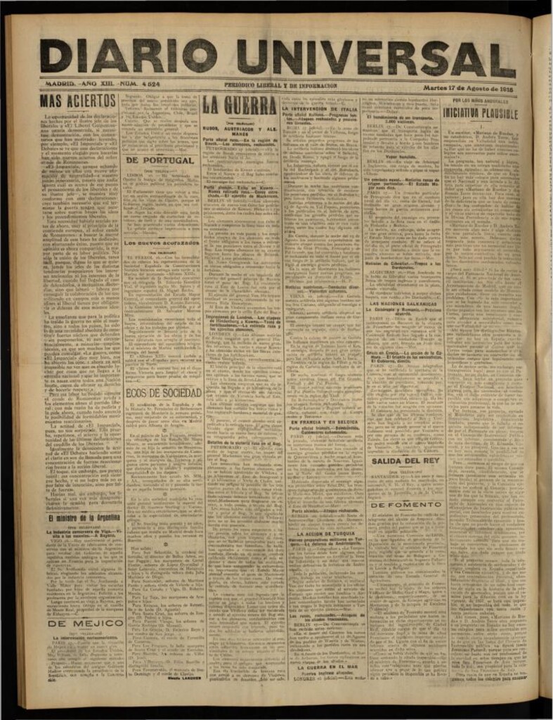 Miniatura de Diario Universal del 17 de agosto de 1915