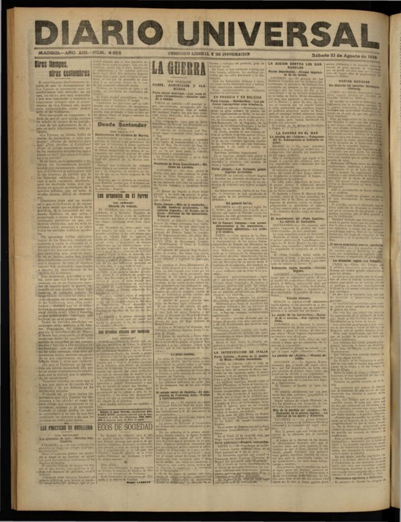 Miniatura de Diario Universal del 21 de agosto de 1915