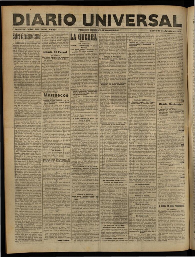 Miniatura de Diario Universal del 23 de agosto de 1915