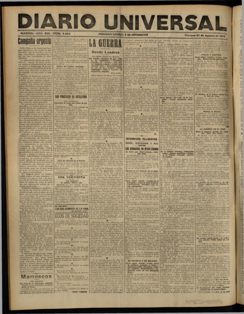 Miniatura de Diario Universal del 27 de agosto de 1915