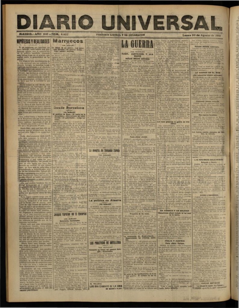 Miniatura de Diario Universal del 30 de agosto de 1915