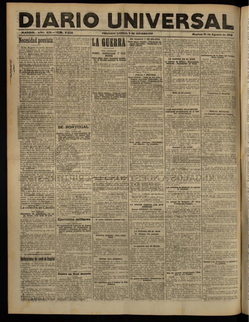 Miniatura de Diario Universal del 31 de agosto de 1915