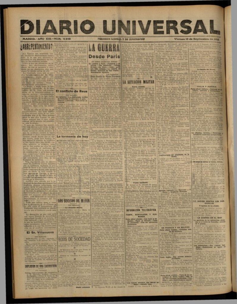 Miniatura de Diario Universal del 10 de septiembre de 1915