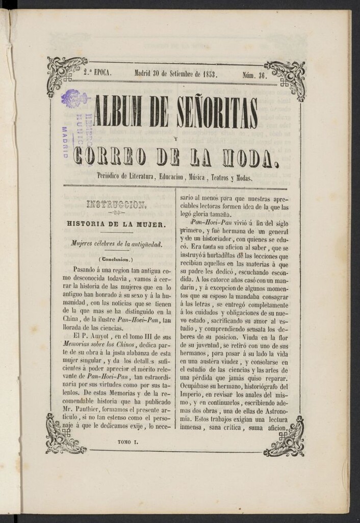 Miniatura de Album de señoritas y correo de la moda del 30 de septiembre de 1853, nº 36