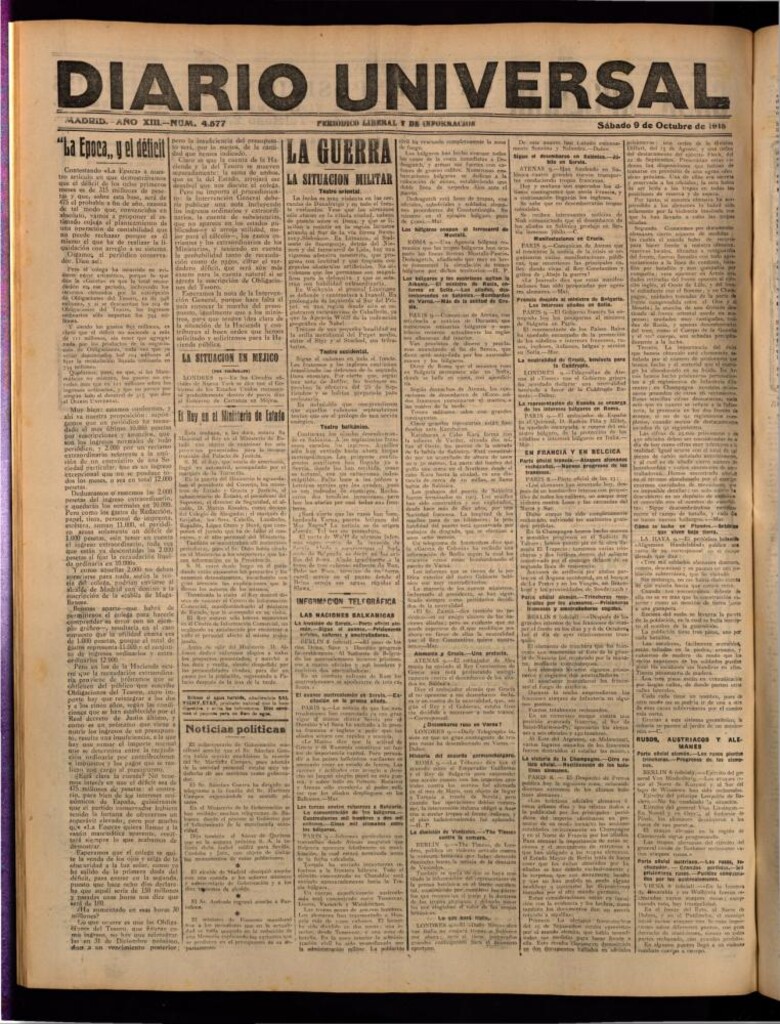 Miniatura de Diario Universal del 9 de octubre de 1915