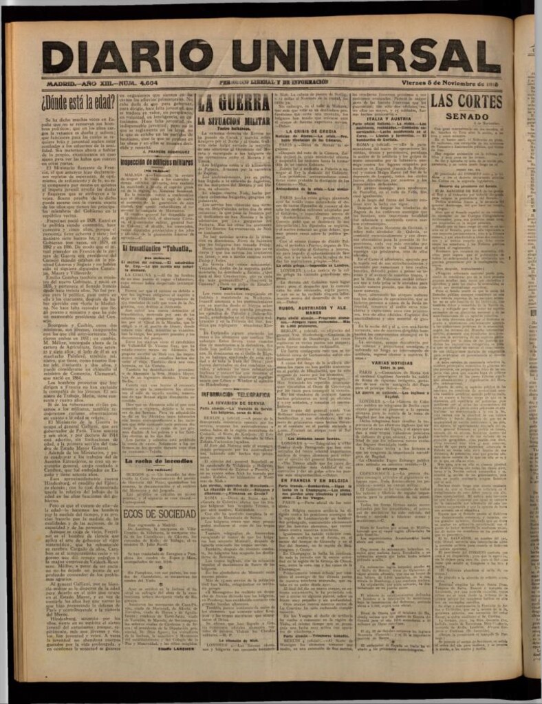 Miniatura de Diario Universal del 5 de noviembre de 1915