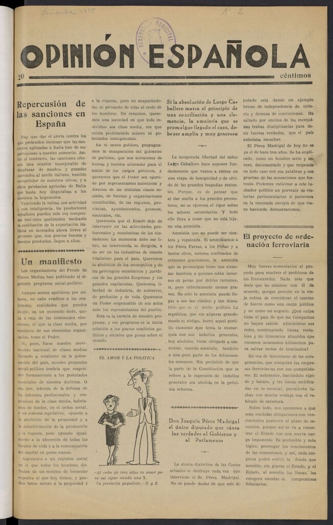 Miniatura de Opinión española : política interior, política internacional, crítica económica y financiera, campañas justas