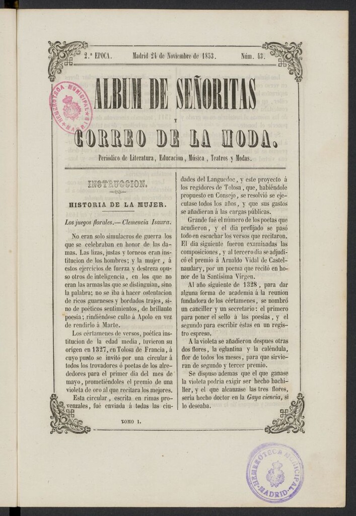 Miniatura de Album de señoritas y correo de la moda del 24 de noviembre de 1853, nº 43