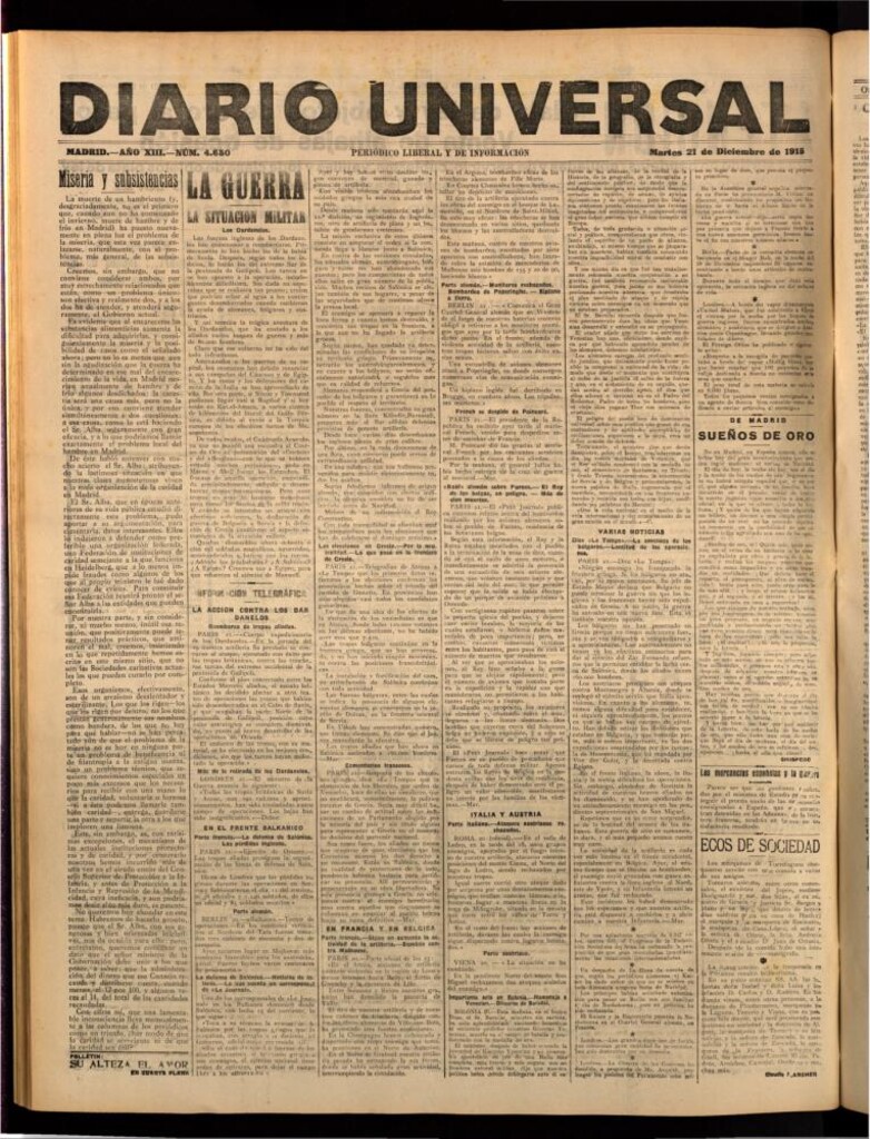 Miniatura de Diario Universal del 21 de diciembre de 1915