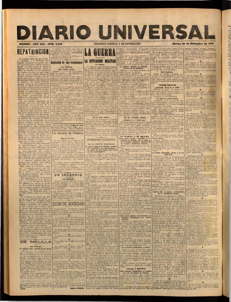 Miniatura de Diario Universal del 30 de diciembre de 1915