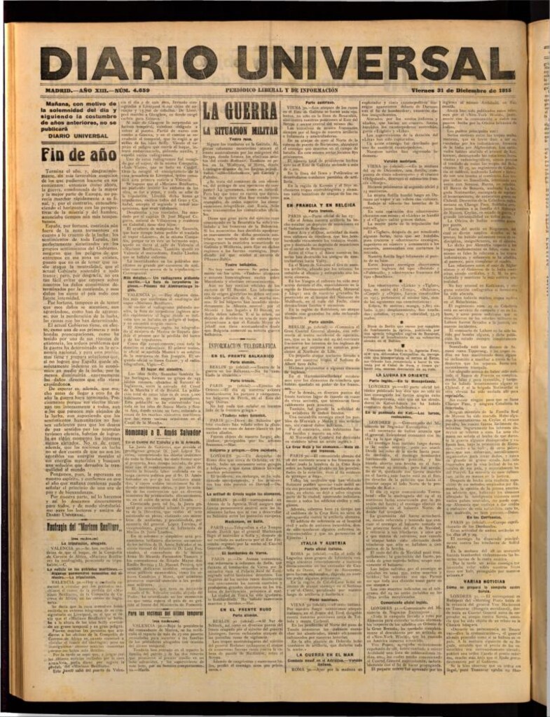 Miniatura de Diario Universal del 31 de diciembre de 1915
