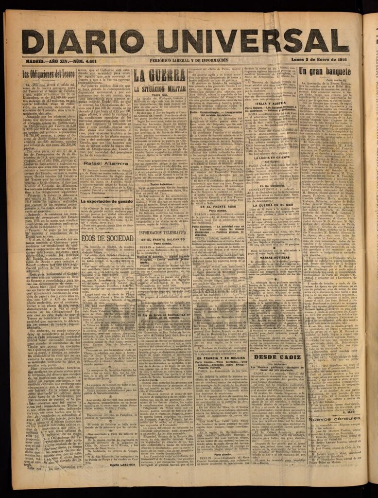 Miniatura de Diario Universal del 3 de enero de 1916