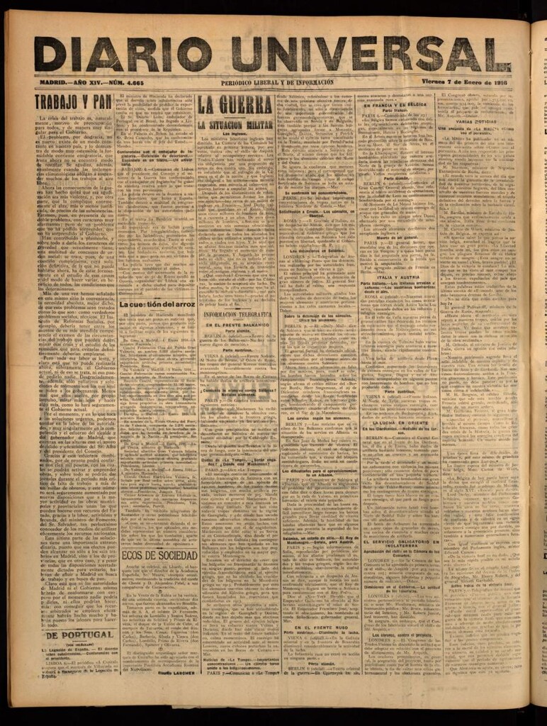 Miniatura de Diario Universal del 7 de enero de 1916