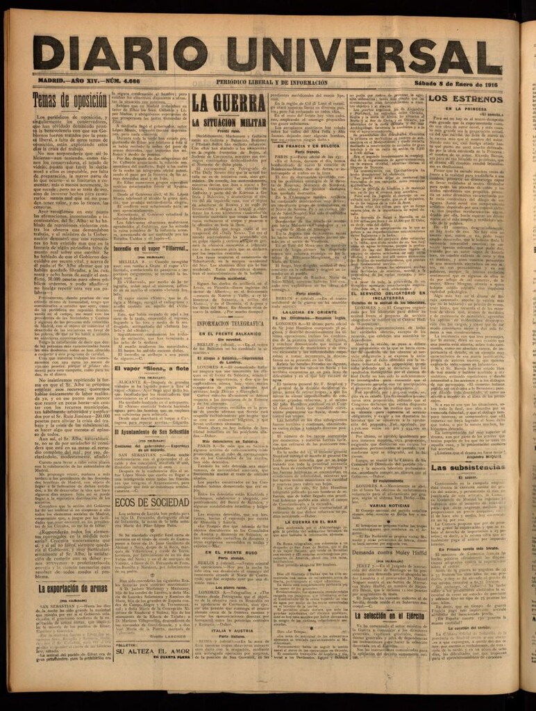 Miniatura de Diario Universal del 8 de enero de 1916