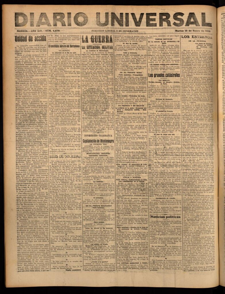 Miniatura de Diario Universal del 18 de enero de 1916