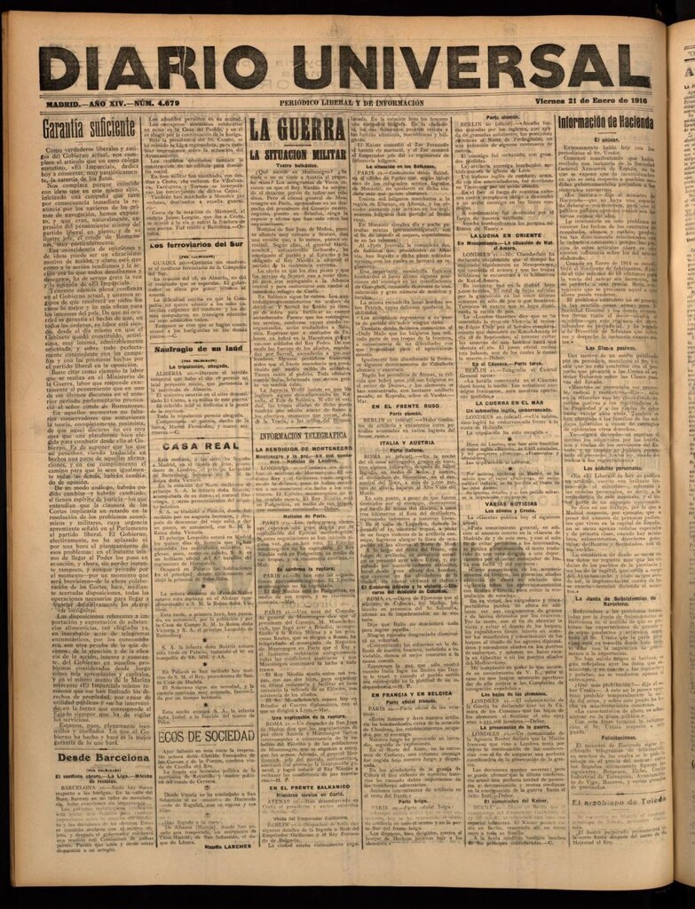 Miniatura de Diario Universal del 21 de enero de 1916