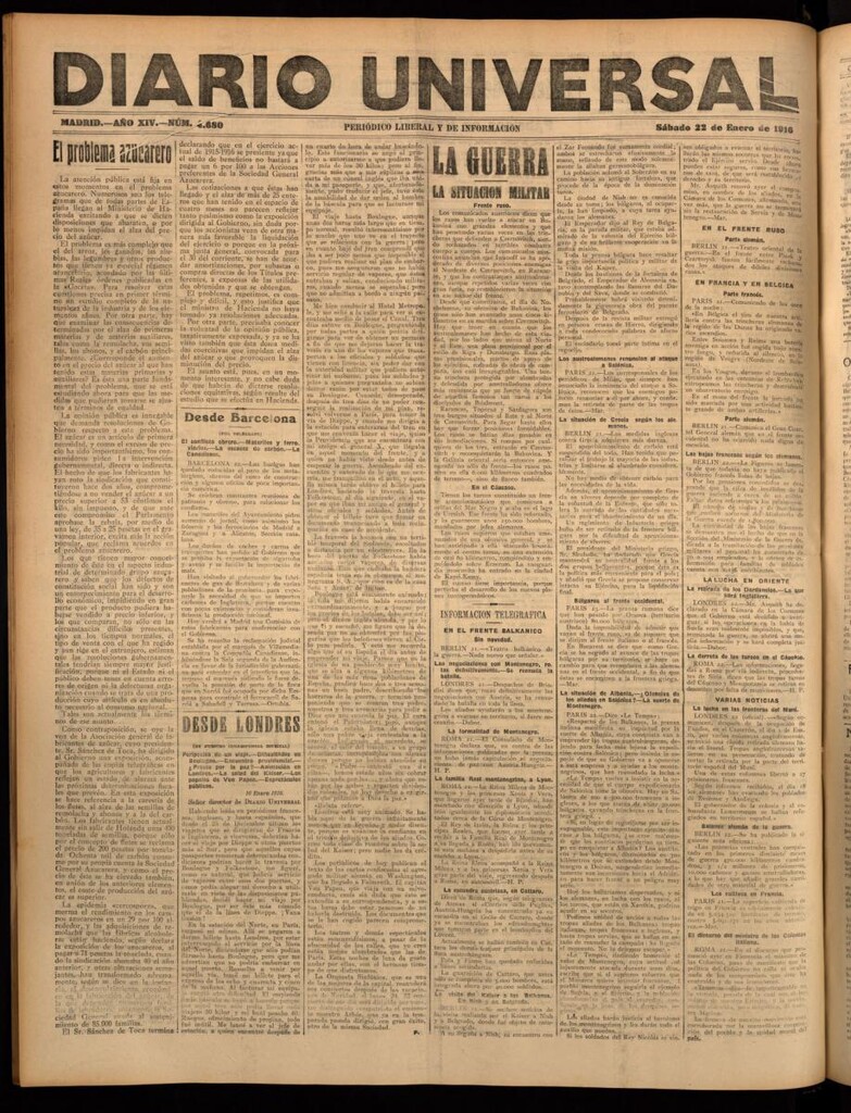 Miniatura de Diario Universal del 22 de enero de 1916
