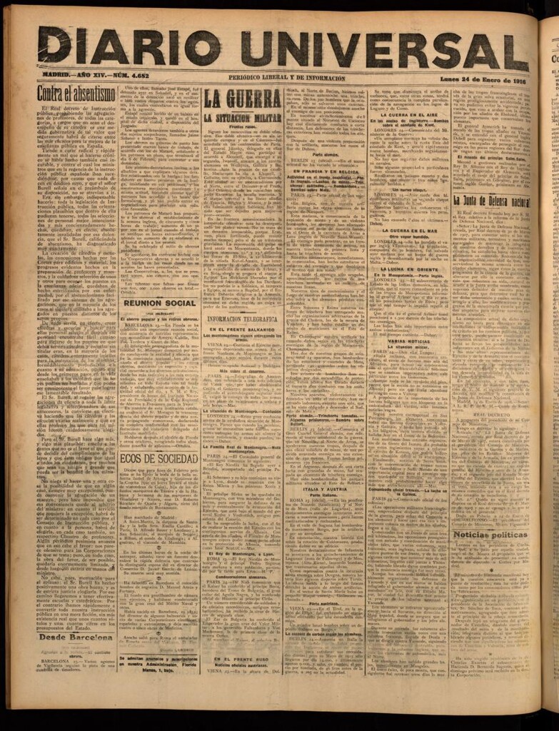 Miniatura de Diario Universal del 24 de enero de 1916