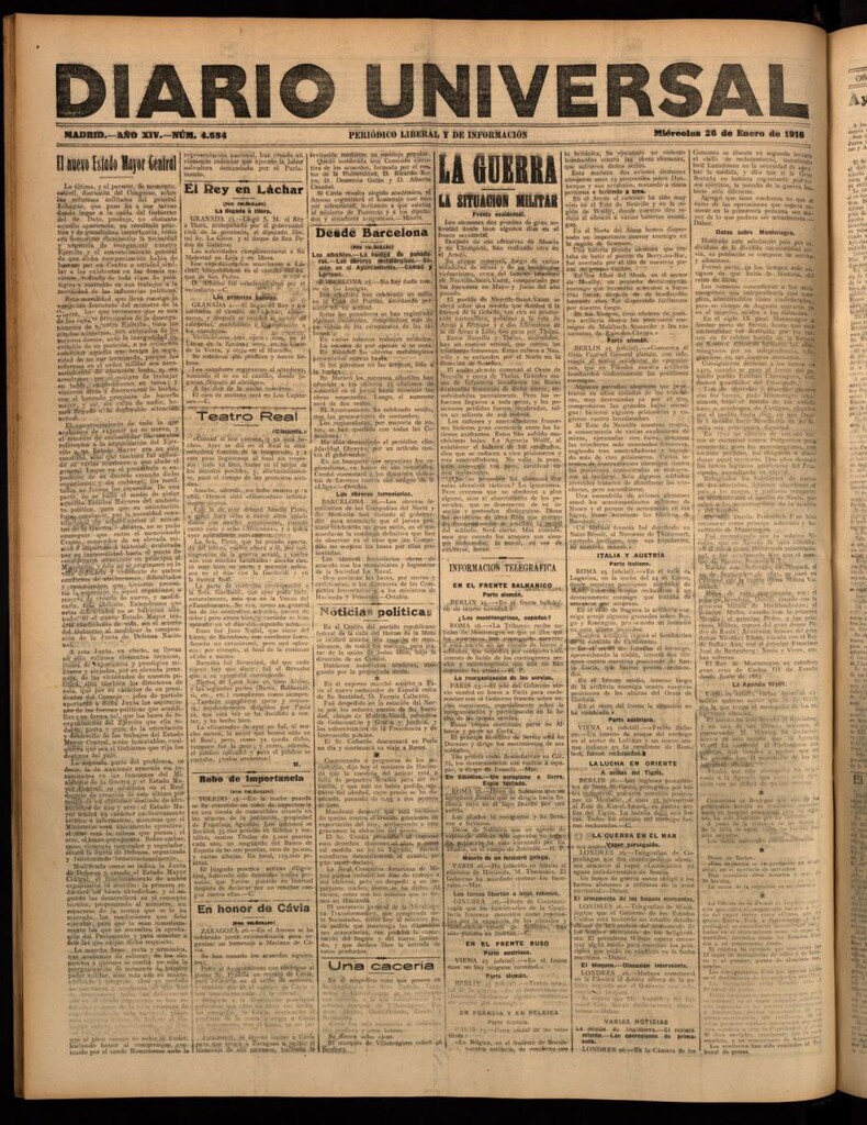 Miniatura de Diario Universal del 26 de enero de 1916