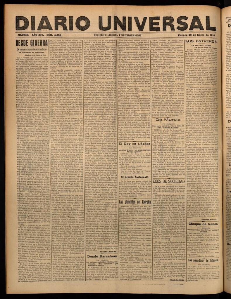 Miniatura de Diario Universal del 28 de enero de 1916