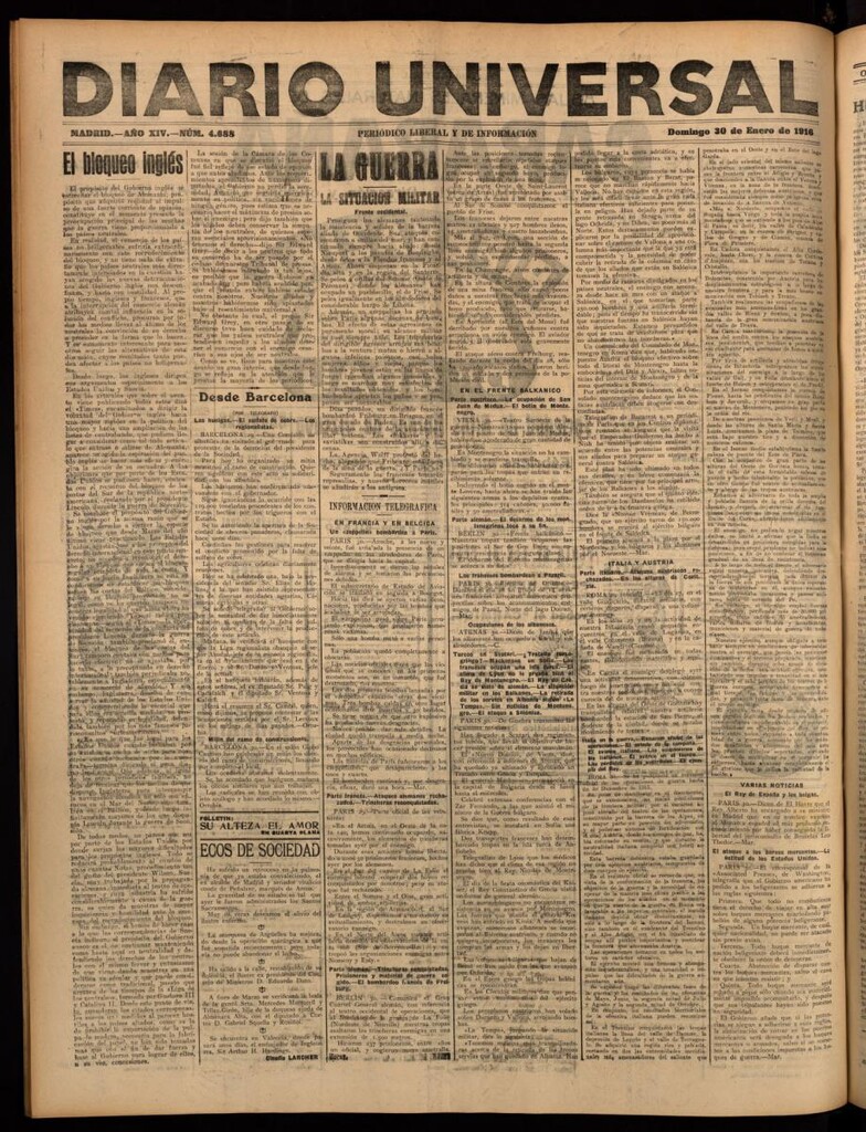 Miniatura de Diario Universal del 30 de enero de 1916