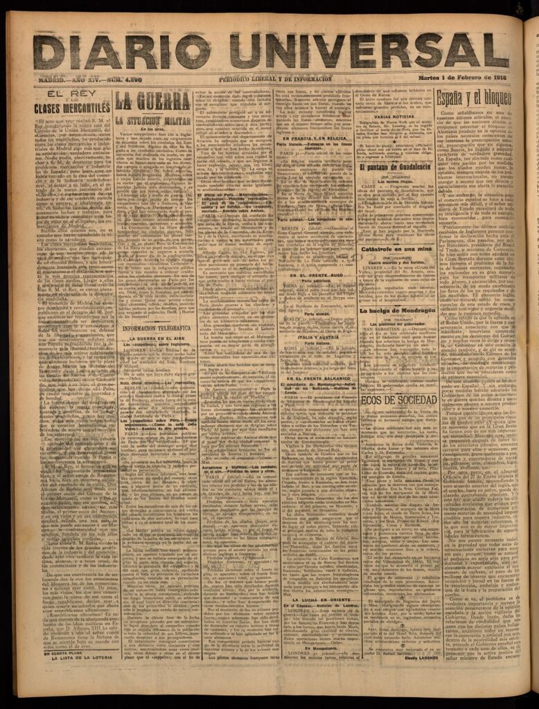 Miniatura de Diario Universal del 1 de febrero de 1916
