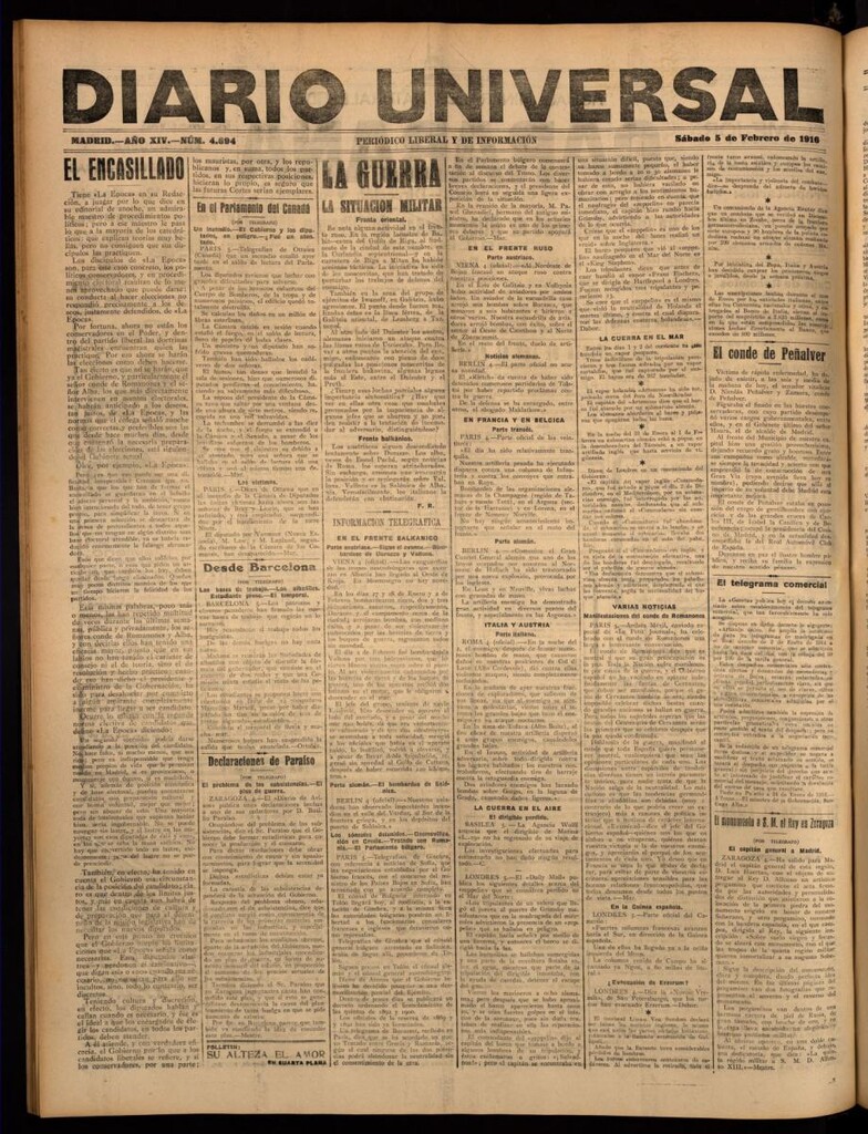 Miniatura de Diario Universal del 5 de febrero de 1916