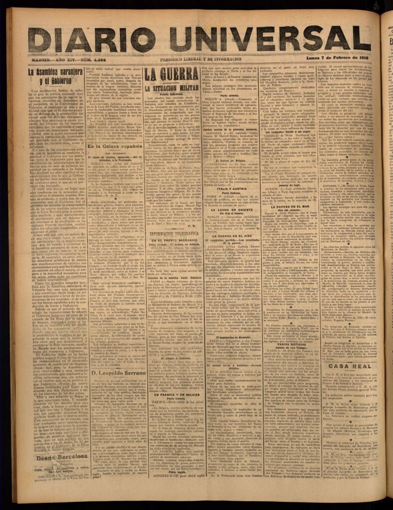 Miniatura de Diario Universal del 7 de febrero de 1916