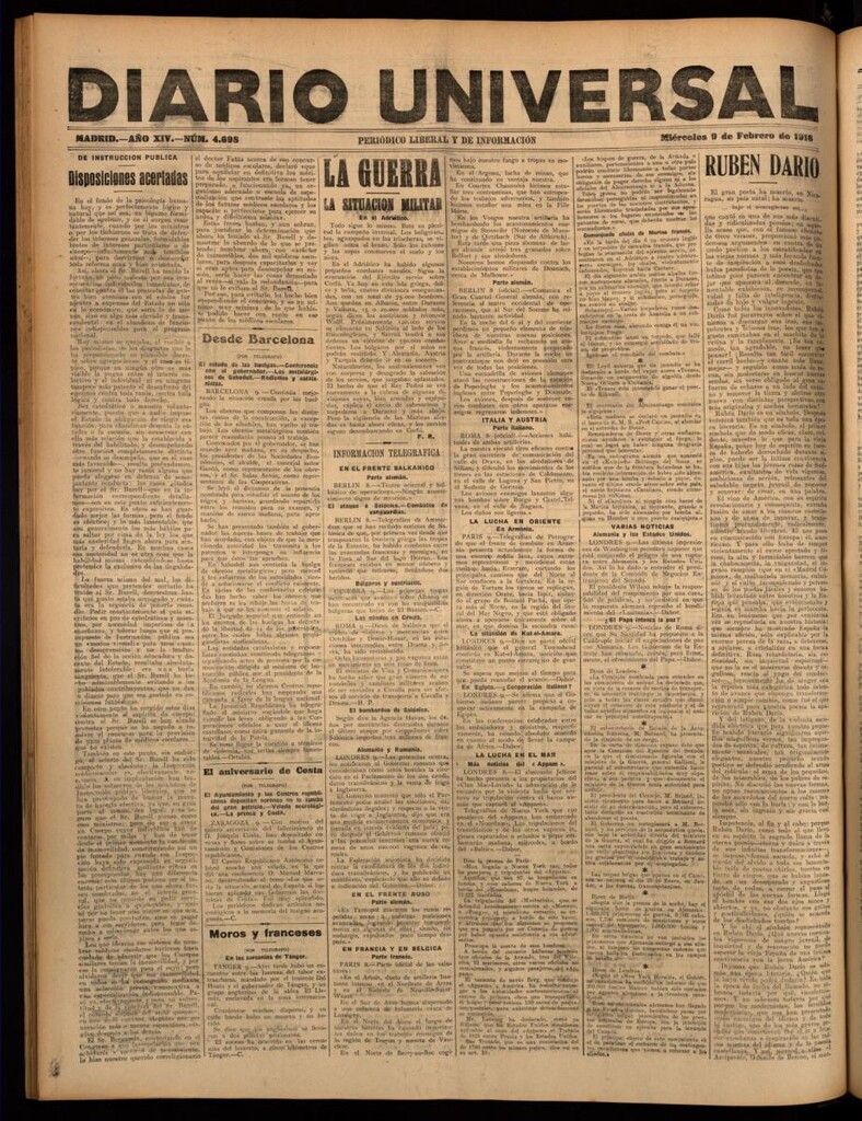 Miniatura de Diario Universal del 9 de febrero de 1916