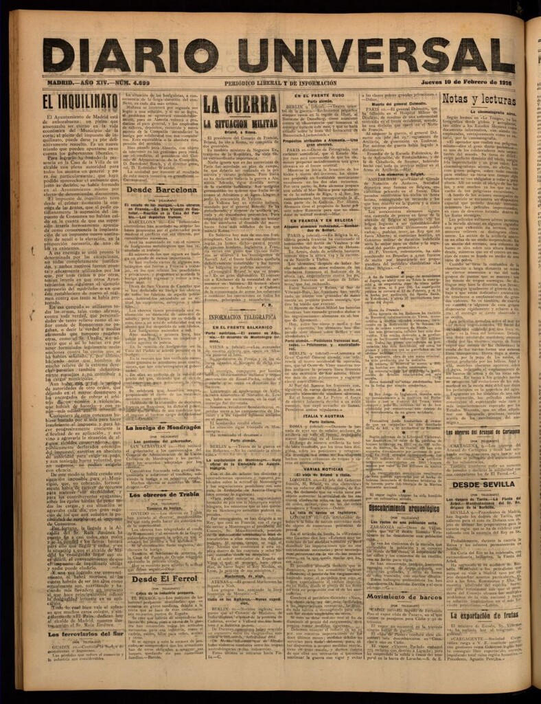 Miniatura de Diario Universal del 10 de febrero de 1916