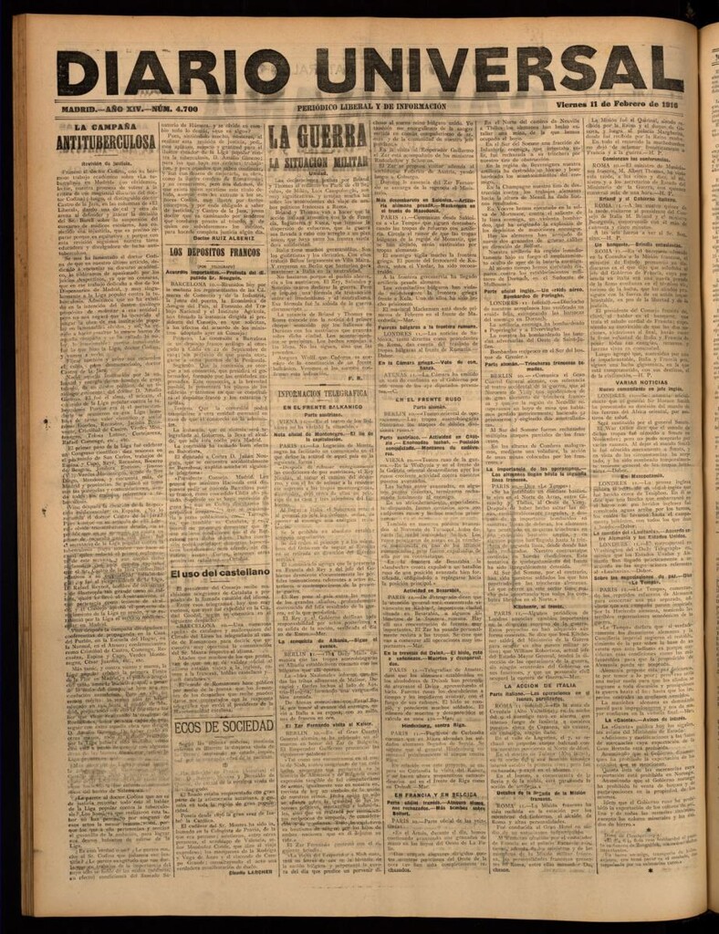 Miniatura de Diario Universal del 11 de febrero de 1916