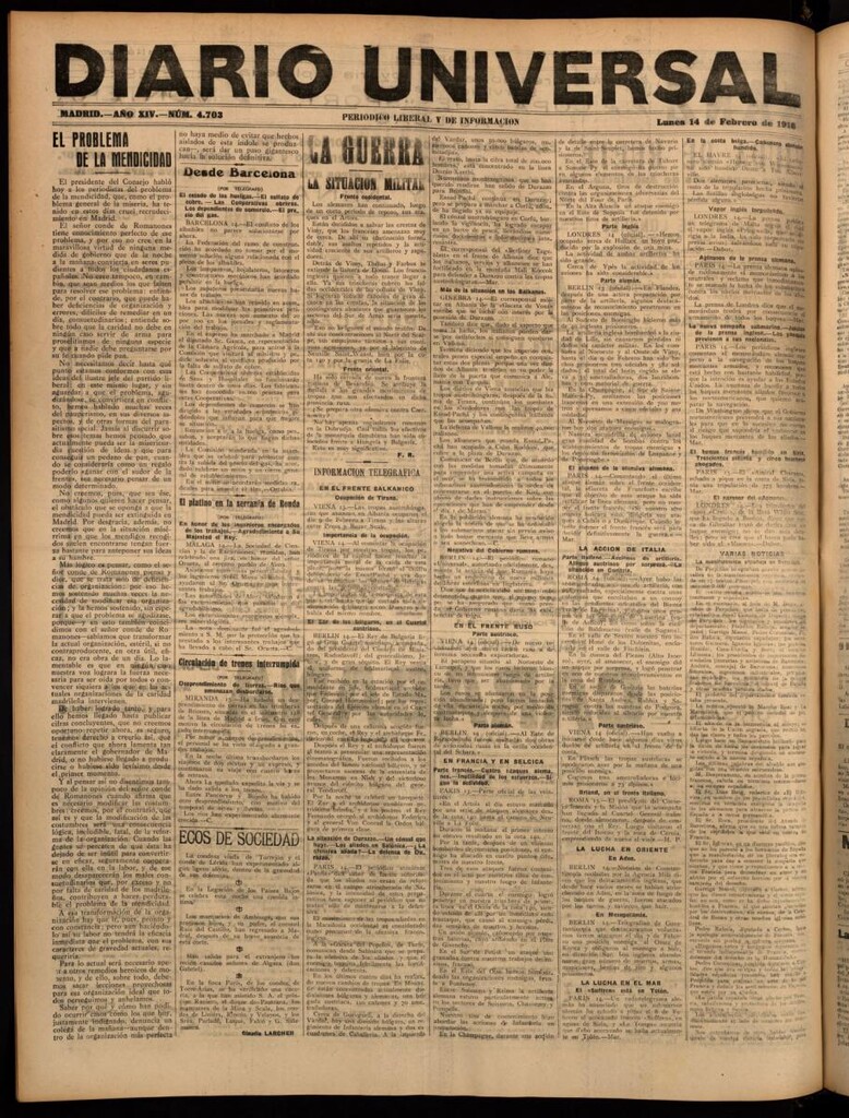 Miniatura de Diario Universal del 14 de febrero de 1916