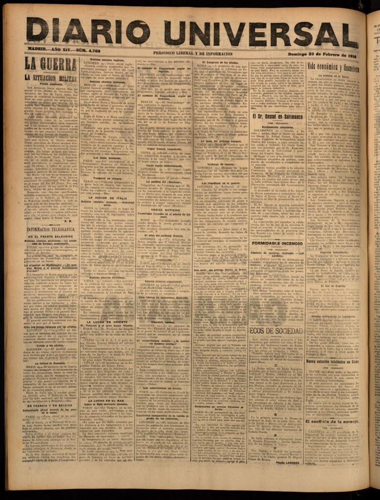 Miniatura de Diario Universal del 20 de febrero de 1916