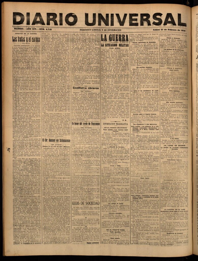 Miniatura de Diario Universal del 21 de febrero de 1916