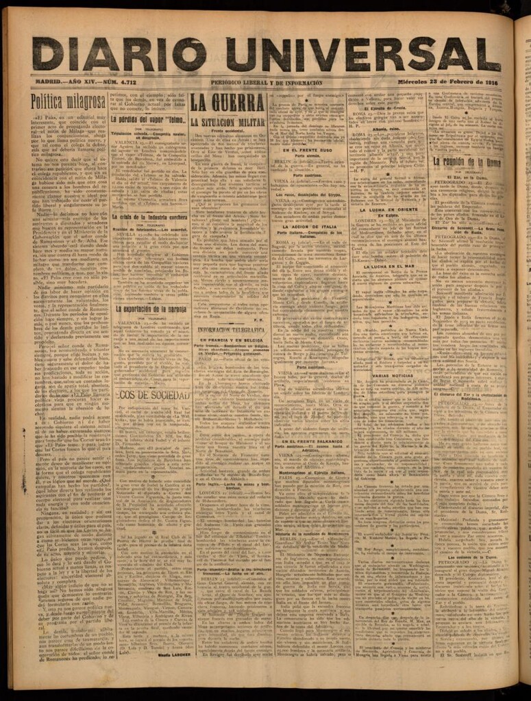 Miniatura de Diario Universal del 23 de febrero de 1916