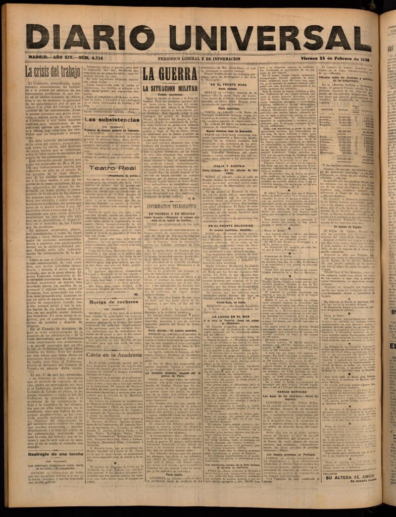 Miniatura de Diario Universal del 25 de febrero de 1916