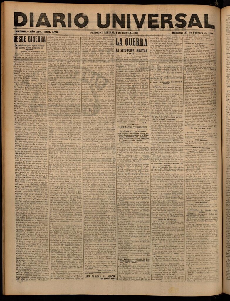 Miniatura de Diario Universal del 27 de febrero de 1916