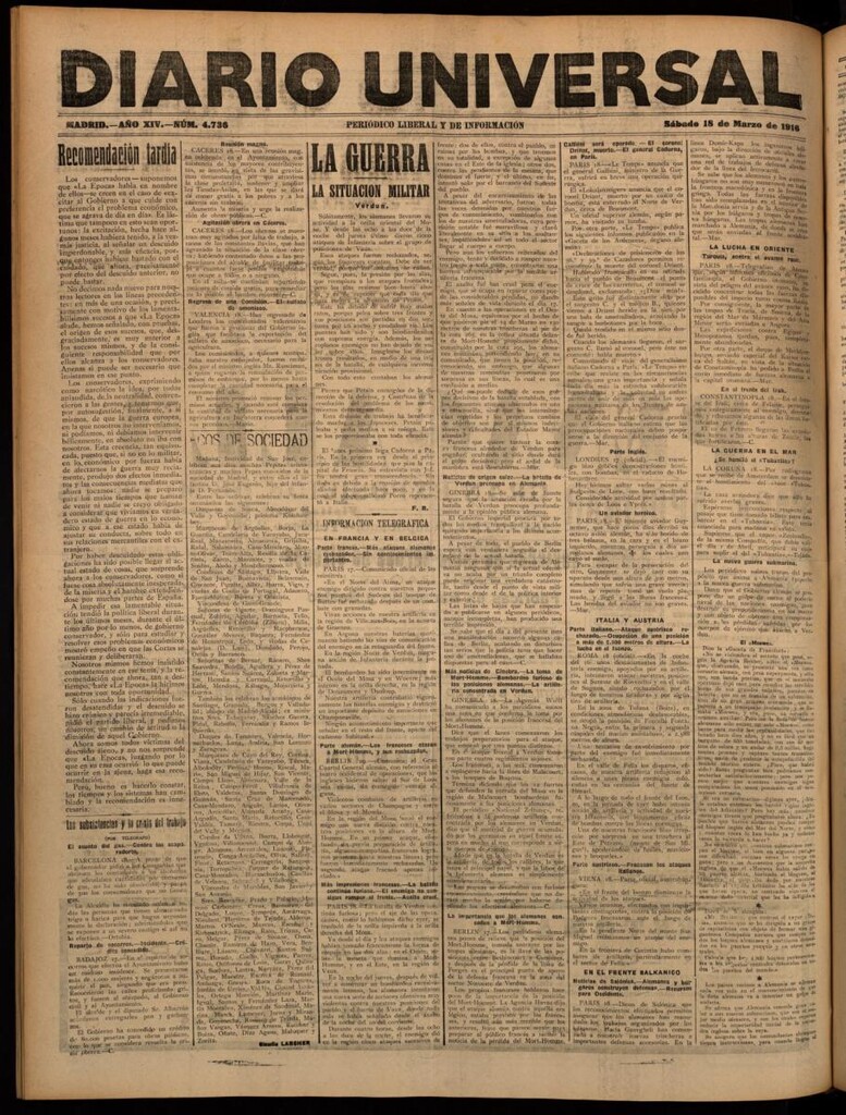 Miniatura de Diario Universal del 18 de marzo de 1916
