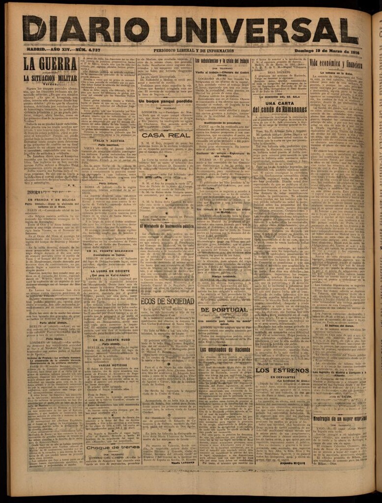 Miniatura de Diario Universal del 19 de marzo de 1916